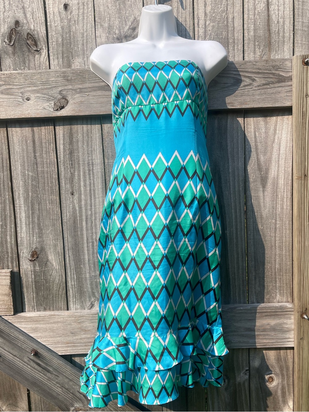 Tibi Turquoise and Green Floral-Trim Silk Dress Sz 6
